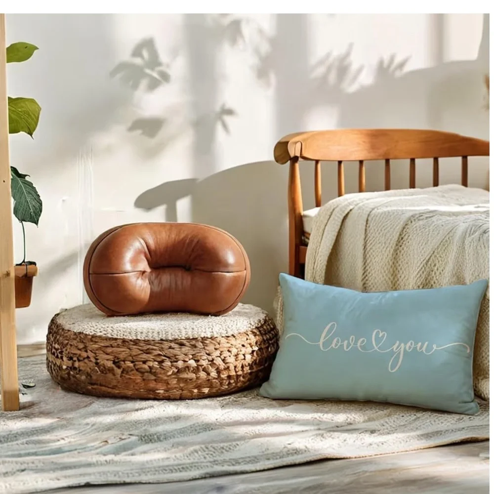 Love You Script Decorative Accent Pillow Cover - Light Blue/ leaning turquoisey